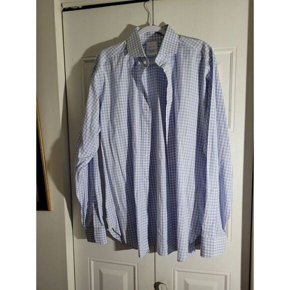Miller's Oath Shirt Men's 17 Large Button Dress Shirt Checkered White Blue Nwot - Picture 4 of 8
